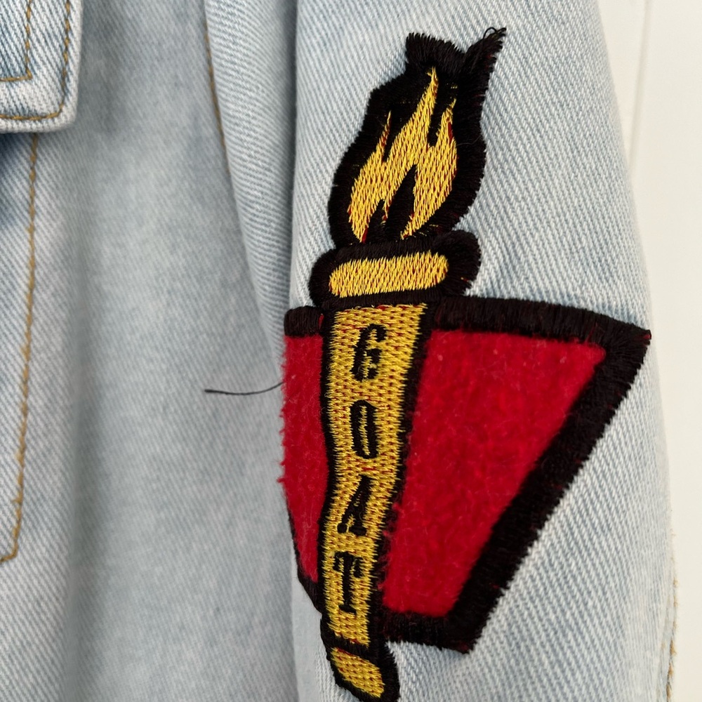 Y2K Rue21 Embroidered Denim Jacket Colorful Patches Sayings Jean Jacket Size XXL - Picture 2 of 14